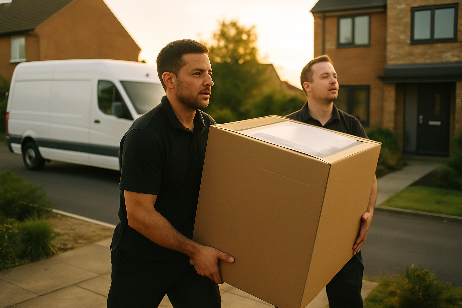Parcelink two-person delivery and installation crew delivering a large appliance to a UK home